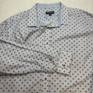 Johnston & Murphy Shirt Men's XXXL Blue Skull All Over‎ Print Button Down Cuff